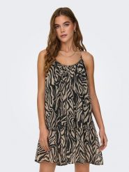 ONLY Sukienka w kolorze czarno-beżowym rozmiar: XL. Brązowe sukienki damskie Only, xl, bez wzorów, bez kołnierzyka, bez ramiączek, mini. Za 70.24 zł.
