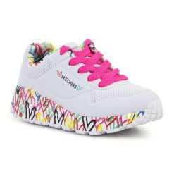 Buty Skechers Lovely Luv 314976L-WMLT białe. Białe buty sportowe dziewczęce bez wzorów, z materiału, bez zapięcia. Za 367.32 zł.