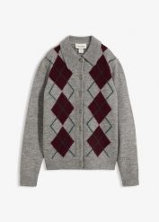Sweter rozpinany z kołnierzykiem polo. Szare kardigany damskie bonprix, bez wzorów. Za 149.99 zł.