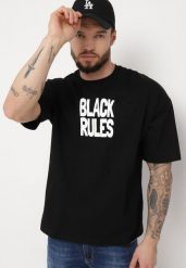 Czarna Bawełniana Koszulka T-shirt z Nadrukiem po Obu Stronach Daven. Czarne t-shirty męskie Born2be, l, bez wzorów, z bawełny, bez kołnierzyka. Za 54.99 zł.