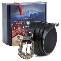 Pasek skórzany Peterson czarny PTN SSZ-3. Czarne paski damskie Peterson, z aplikacjami, ze skóry. Za 75.99 zł.