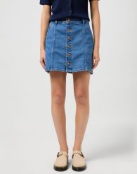 DAMSKA SPÓDNICA WRANGLER DENIM MINI SKIRT MID WASH 112352524. Spódniczki damskie Wrangler, m, bez wzorów, z denimu, mini. Za 159.99 zł.