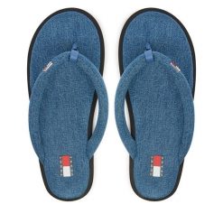 Japonki Tommy Jeans. Niebieskie klapki damskie Tommy Jeans, bez wzorów, z denimu, bez obcasa. Za 289.99 zł.