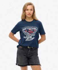 Superdry T‑shirt Emellish Varsity Relaxed z bawełny. Niebieskie t-shirty damskie Superdry., bez wzorów, z bawełny, bez kołnierzyka. Za 143.15 zł.