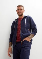 Bluza rozpinana z kapturem z detalami z imitacji skóry. Niebieskie bluzy z kapturem męskie bonprix, l, ze skóry. Za 132.99 zł.