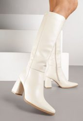 Beżowe Kozaki na Obcasie Typu Stożek w Klasycznym Stylu Lanile. Brązowe kozaki damskie Renee, bez obcasa, na obcasie. Za 169.99 zł.