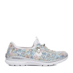 Półbuty Rieker. Niebieskie półbuty damskie Rieker, bez wzorów, bez obcasa, na płaskiej podeszwie. Za 359.99 zł.