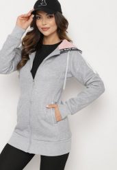 Szara Bluza z Kapturem o Dłuższym Fasonie Lindira. Szare bluzy z kapturem damskie Born2be, s, z dzianiny. Za 54.99 zł.