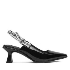 Sandały KARL LAGERFELD. Czarne sandały damskie Karl Lagerfeld, bez wzorów, bez obcasa, na słupku. Za 449.99 zł.