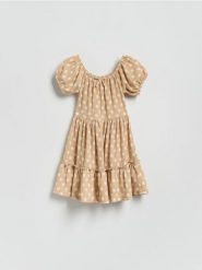 Sukienka w kropki - beżowy. Brązowe sukienki dziewczęce Reserved, bez wzorów, z dzianiny, bez ramiączek. Za 79.99 zł.