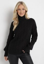 Czarny Sweter z Golfem w Warkoczowy Splot ze Ściągaczami Maraiwai. Czarne golfy damskie Born2be, bez wzorów, ze splotem, bez ramiączek. Za 109.99 zł.