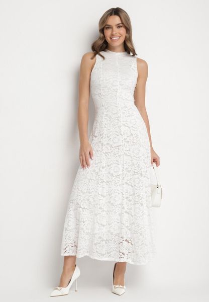 Biała Koktajlowa Sukienka z Koronki Jolretia. Białe sukienki damskie Born2be, m, bez wzorów, z koronki, eleganckie, bez kołnierzyka, bez ramiączek, ołówkowe. Za 139.99 zł.