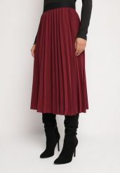Bordowa Klasyczna Plisowana Spódnica z Gumką w Pasie Valentha. Czerwone spódniczki damskie Born2be, m, bez wzorów, z dzianiny, eleganckie, midi, dopasowane. Za 89.99 zł.