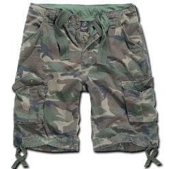 Szorty bushcraft męskie Brandit Urban Legend Vintage Woodland. Brązowe szorty męskie Brandit, bez kołnierzyka. Za 239.50 zł.