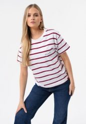 Koszulka w paski T-PASSI. Czerwone t-shirty damskie Volcano, na lato, m, bez wzorów, z bawełny, bez ramiączek. Za 59.99 zł.