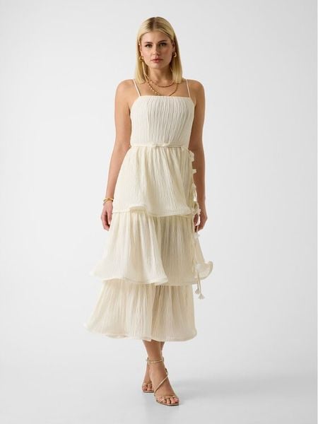 Guess Sukienka koktajlowa W6GKA GW2584 Écru Regular Fit. Sukienki damskie Guess, z aplikacjami, z syntetyku, wizytowe, bez kołnierzyka, bez ramiączek. Za 954.99 zł.