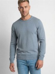 Bawełniany sweter basic - niebieski. Niebieskie swetry męskie Sinsay, l, bez wzorów, z bawełny, bez kołnierzyka. Za 39.99 zł.