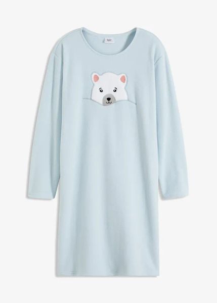 Koszula nocna z polaru z aplikacją. Niebieskie koszule nocne damskie bonprix, z aplikacjami, z polaru. Za 67.99 zł.