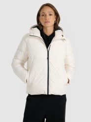 4F Kurtka puchowa z wypełnieniem syntetycznym damska - biała S. Białe kurtki damskie 4f, na zimę, s, bez wzorów, z puchu, bez kaptura. Za 399.99 zł.