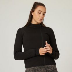Bluza na zamek damska Nyamba Gym & Pilates 500. Czarne bluzy bez kaptura damskie DOMYOS, xs, z bawełny. W wyprzedaży za 99.99 zł.