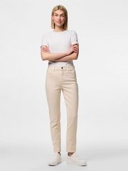 Pieces Dżinsy - Tapered fit - w kolorze beżowym rozmiar: W27/L30. Brązowe jeansy damskie Pieces. Za 70.24 zł.