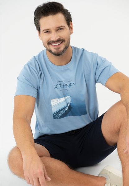 T-shirt z nadrukiem, Comfort Fit, T-SAIL. Zielone t-shirty męskie Volcano, l, bez wzorów, z bawełny, bez kołnierzyka. Za 69.99 zł.