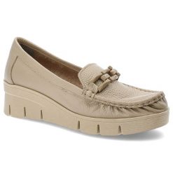 Beżowe Modne Półbuty Armodo Stylowe Obuwie Damskie. Brązowe półbuty damskie Armodo, bez wzorów, z jeansu, eleganckie, bez obcasa, na koturnie. Za 379.00 zł.
