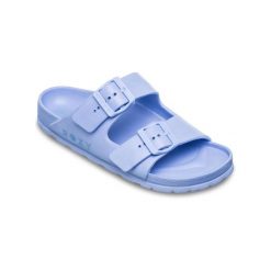 Klapki damskie KATTIE. Niebieskie klapki damskie Roxy, bez wzorów, z syntetyku, bez obcasa. Za 159.99 zł.