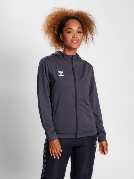 Damska bluza dresowa z kapturem zapinana na zamek Hummel Authentic. Szare bluzy sportowe damskie HUMMEL, xl, bez wzorów, z dresówki, bez ramiączek, krótkie, z kapturem. Za 255.85 zł.