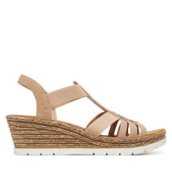 Sandały Rieker. Zielone sandały damskie Rieker, bez wzorów, bez obcasa, na płaskiej podeszwie. Za 319.99 zł.