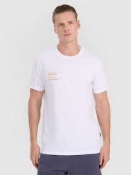 4F T-shirt regular z nadrukiem męski - biały XXL. Białe t-shirty męskie 4f, m, bez wzorów, z bawełny, bez kołnierzyka. W wyprzedaży za 49.99 zł.