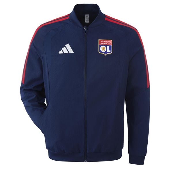 Kurtka prezentacyjna OL 2026/27. Niebieskie kurtki męskie Adidas, l, bez wzorów, z materiału, bez kaptura. Za 359.50 zł.