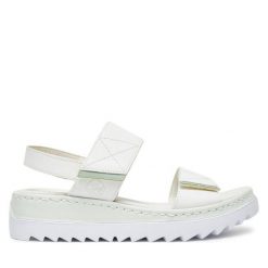 Sandały Rieker. Białe sandały damskie Rieker, bez wzorów, bez obcasa, na koturnie. Za 229.99 zł.