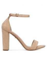 DeeZee Sandały E998-4 Beżowy. Brązowe sandały damskie DeeZee, bez wzorów, z materiału, bez obcasa, na słupku. Za 119.99 zł.