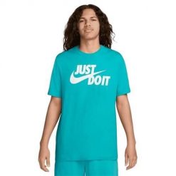 Koszulka sportowa męska Nike Ust Do It Swoosh. Niebieskie t-shirty sportowe męskie Nike, m, bez ramiączek, trekkingowe. Za 192.00 zł.