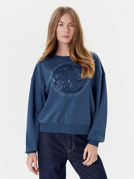 Guess Bluza W5YQ07 KB681 Granatowy Regular Fit. Niebieskie bluzy bez kaptura damskie Guess, xl, z bawełny. Za 239.99 zł.