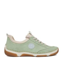 Półbuty Rieker. Zielone półbuty damskie Rieker, bez wzorów, bez obcasa, na płaskiej podeszwie. Za 339.99 zł.