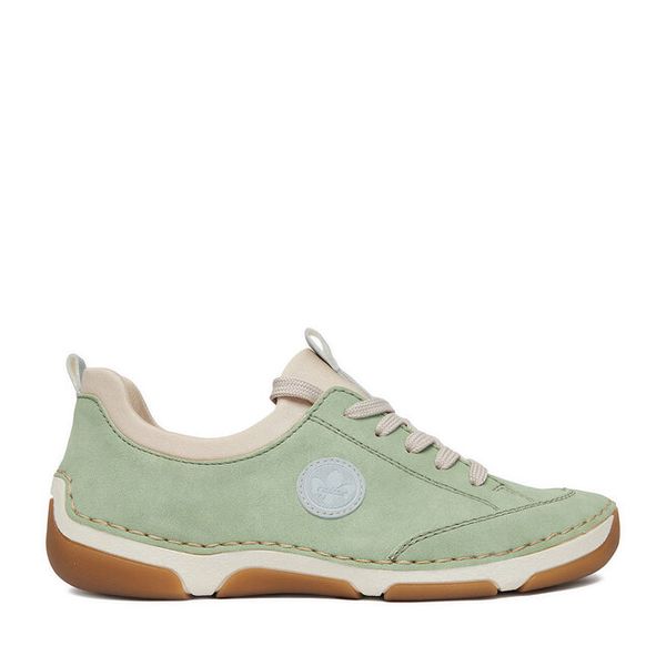 Półbuty Rieker. Zielone półbuty damskie Rieker, bez wzorów, bez obcasa, na płaskiej podeszwie. Za 339.99 zł.