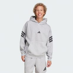 Bluza z kapturem Future Icons 3-Stripes. Szare bluzy sportowe męskie Adidas, bez wzorów, z bawełny, sportowe, bez kołnierzyka, bez ramiączek. Za 299.00 zł.