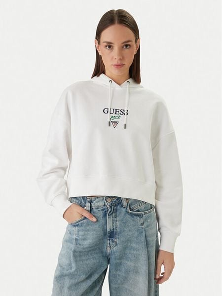 Guess Jeans Bluza W6RQ00 K68I4 Biały Relaxed Fit. Białe bluzy bez kaptura damskie Guess Jeans, m, z bawełny. Za 379.99 zł.