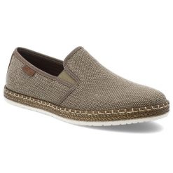 Beżowe Espadryle Rieker Eleganckie Wsuwane Obuwie Męskie. Brązowe buty wizytowe męskie Rieker, na lato, z gumy, bez zapięcia. Za 319.00 zł.
