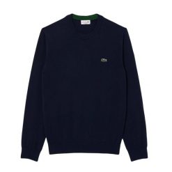 Klasyczny sweter Lacoste granatowy z okrągłym dekoltem. Niebieskie swetry męskie Lacoste, l, bez wzorów, z bawełny, bez kołnierzyka. Za 641.55 zł.