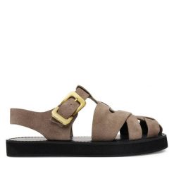 Sandały GINO ROSSI. Brązowe sandały damskie Gino Rossi, bez wzorów, bez obcasa, na słupku. Za 329.99 zł.