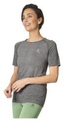 Koszulka tech. damska Odlo T-shirt crew neck s/s ESSENTIAL SEAMLESS. Szare t-shirty damskie Odlo, l, bez wzorów, z materiału, bez kołnierzyka. Za 182.65 zł.