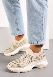 Beżowe Buty Sportowe w Cyrkonie na Grubej Podeszwie Coneta. Brązowe buty sportowe na co dzień damskie Born2be, z aplikacjami. Za 64.99 zł.