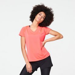 Koszulka do biegania damska Kalenji Run Dry. Czerwone t-shirty damskie KALENJI, l, bez wzorów, z bawełny, bez kołnierzyka. Za 19.99 zł.