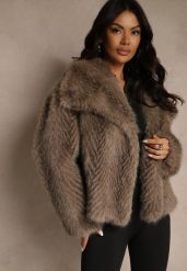 Jasnobrązowa Kurtka Futerko Ozdobione Cieniowanym Motywem Monideva. Brązowe kurtki damskie Renee, na wiosnę, l, bez wzorów, z futra, bez kaptura. Za 239.99 zł.