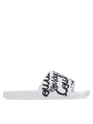 Versace Jeans Couture Klapki 78VA3SQ1 Biały. Białe klapki damskie Versace Jeans Couture, bez wzorów, z jeansu, bez obcasa. Za 229.99 zł.