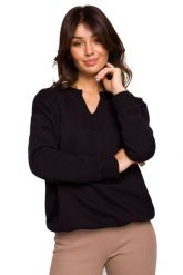 Efektowna Bluza z Wycięciem przy Dekolcie - Czarna. Czarne bluzy bez kaptura damskie MOE, l, z bawełny. Za 204.90 zł.