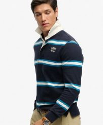 Superdry Vintage Athletic Stripe Rugby Top 100% bawełna - NAVY STRIPE. Niebieskie topy sportowe damskie Superdry., m, bez wzorów, z bawełny, bez ramiączek. Za 324.10 zł.